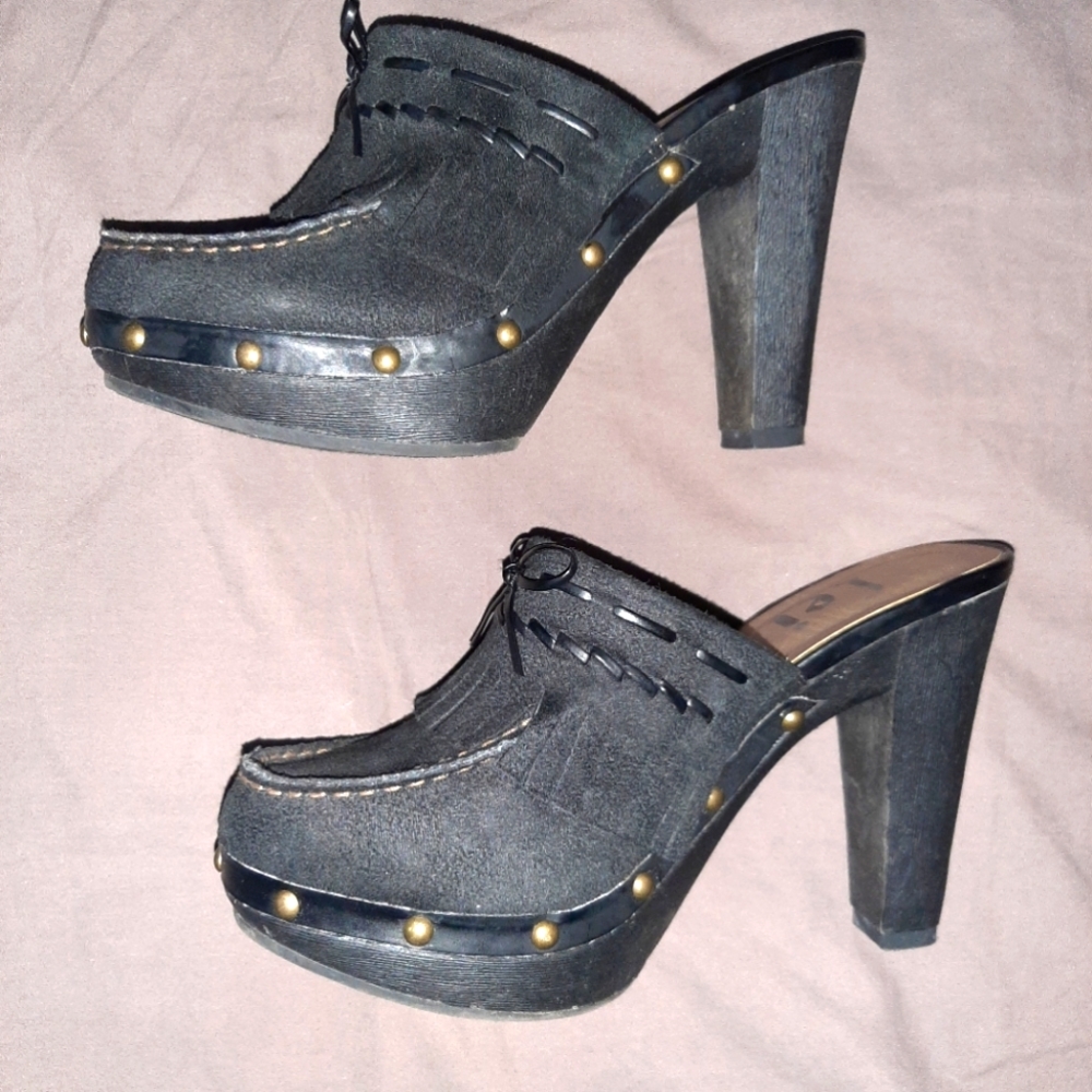 LEI Anetteco Black Suede High Heel Mules